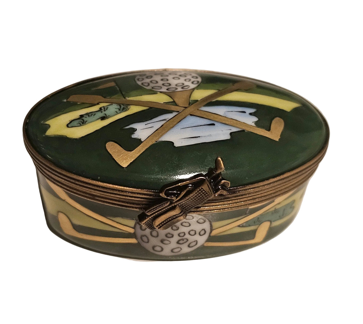 Oval Green Golf for Enthusiasts Limoges Box, a hand-painted Limoges porcelain gift
