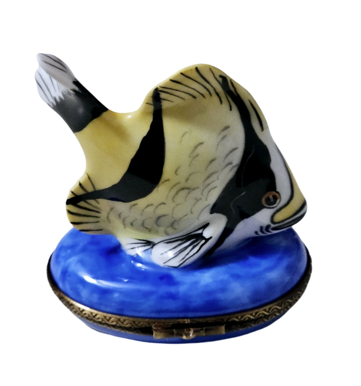 Yellow Masked Fish Black Stripes Limoges Box for Collectors, view 3