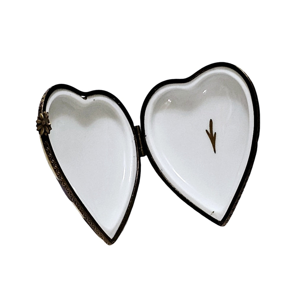 Blue and Gold Striped Flat Porcelain Heart Box, view 2