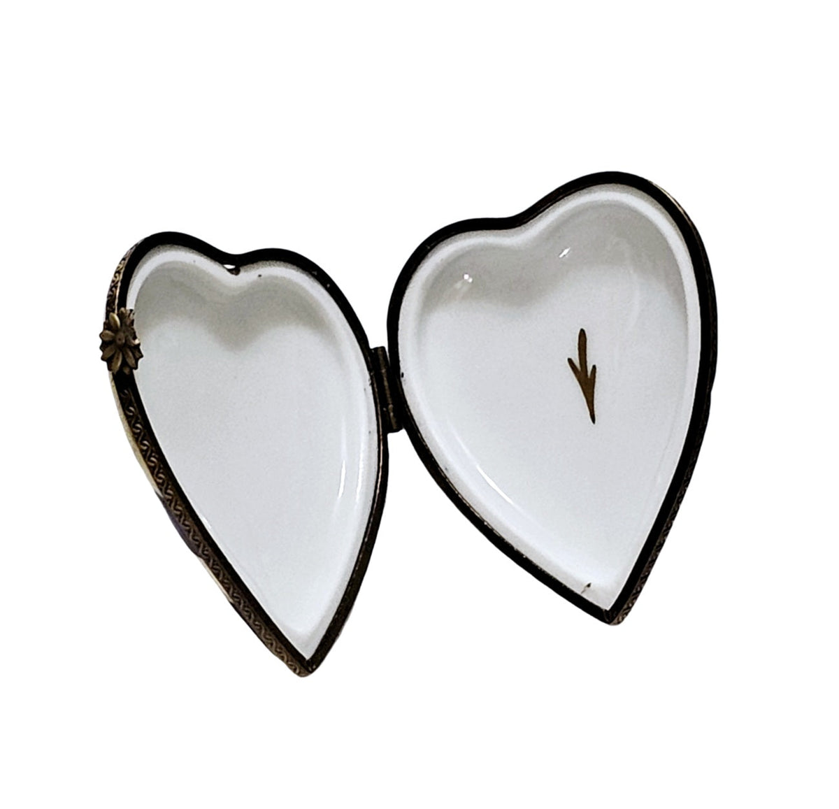 Blue and Gold Striped Flat Porcelain Heart Box, view 2