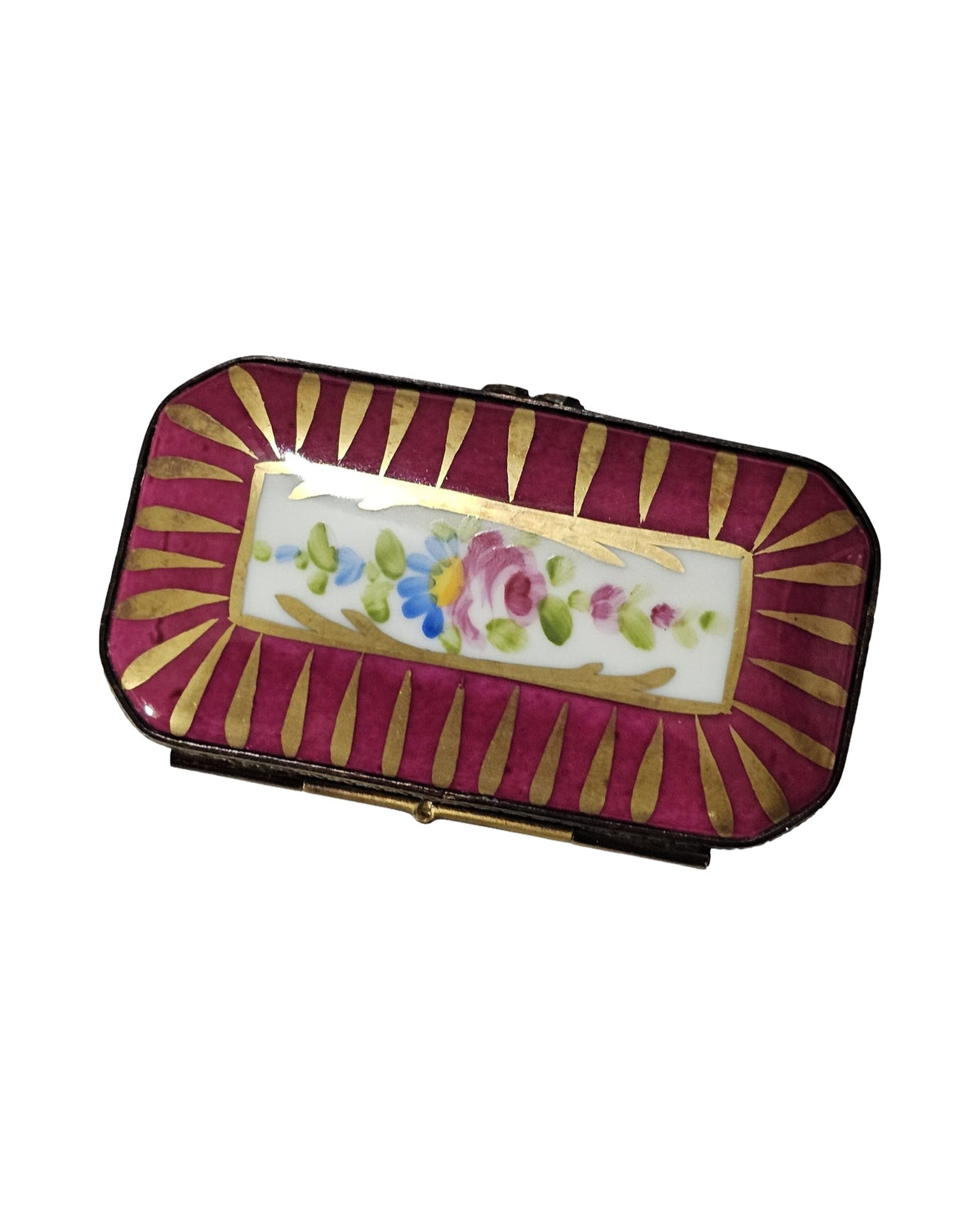 Red Gold Rectangle Box w Flowers, view 4
