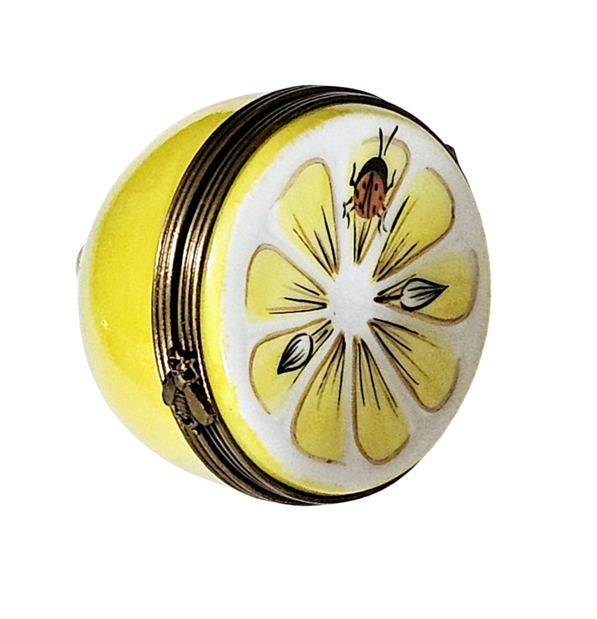 Half Lemon w Lady Bug Limoges Box, a hand-painted Limoges porcelain gift