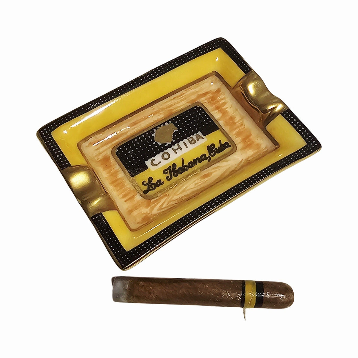 Cigar in Cohiba Ashtray, a hand-painted Limoges porcelain gift