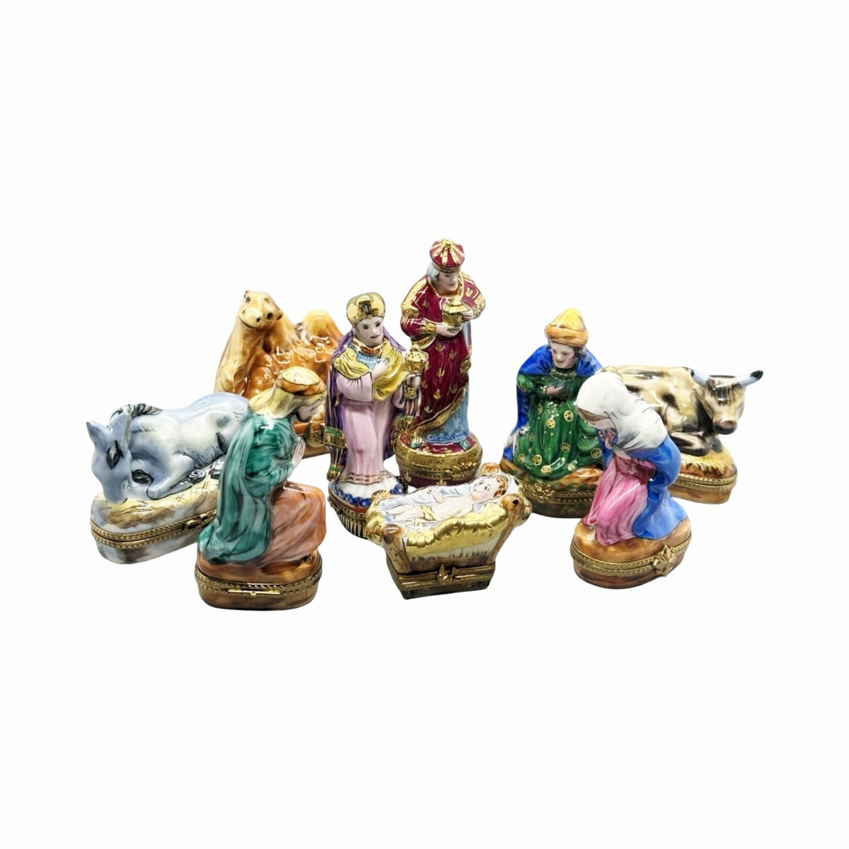 Rochard 9Piece Nativity Set Limoges Boxes, a hand-painted Limoges porcelain gift