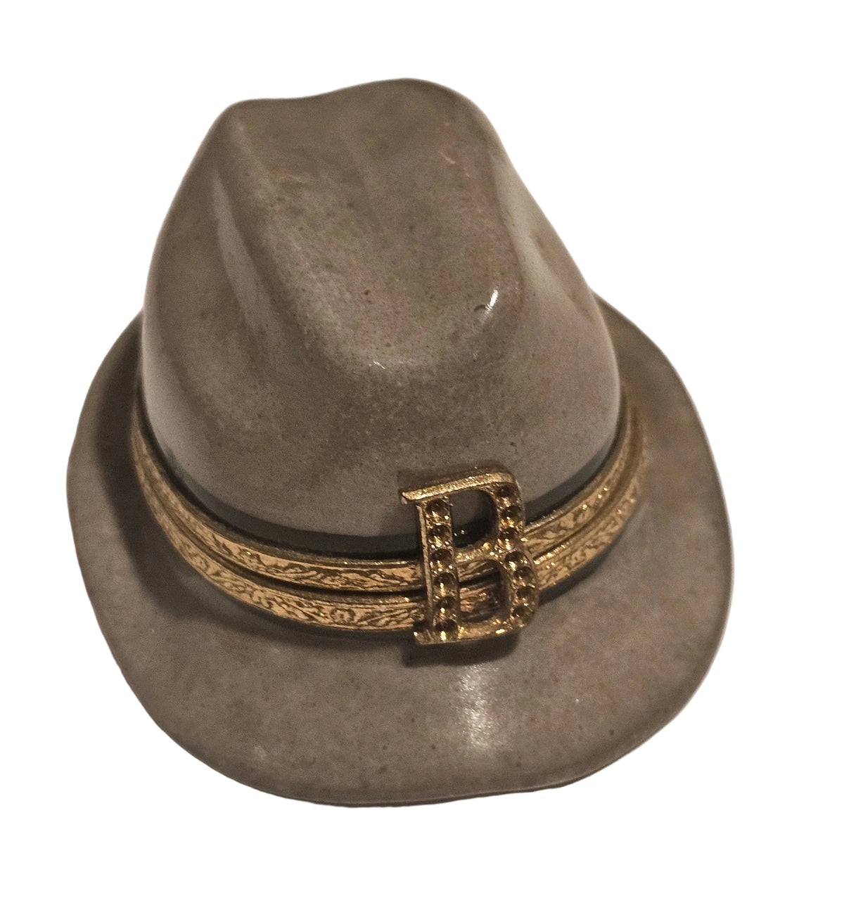 Genuine Gray Mens Hat Bling Gangster Limoges box painted by hand in France, from Limoges Boutique