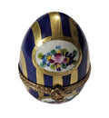 Blue and Gold Striped Egg with Flowers, a hand-painted Limoges porcelain gift
