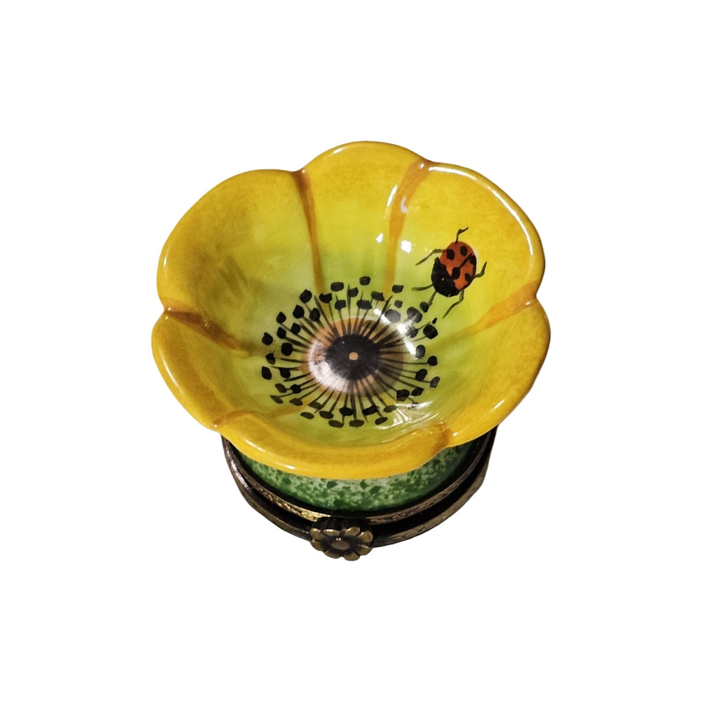 Medium Open Yellow Flower w Bee Box, a hand-painted Limoges porcelain gift