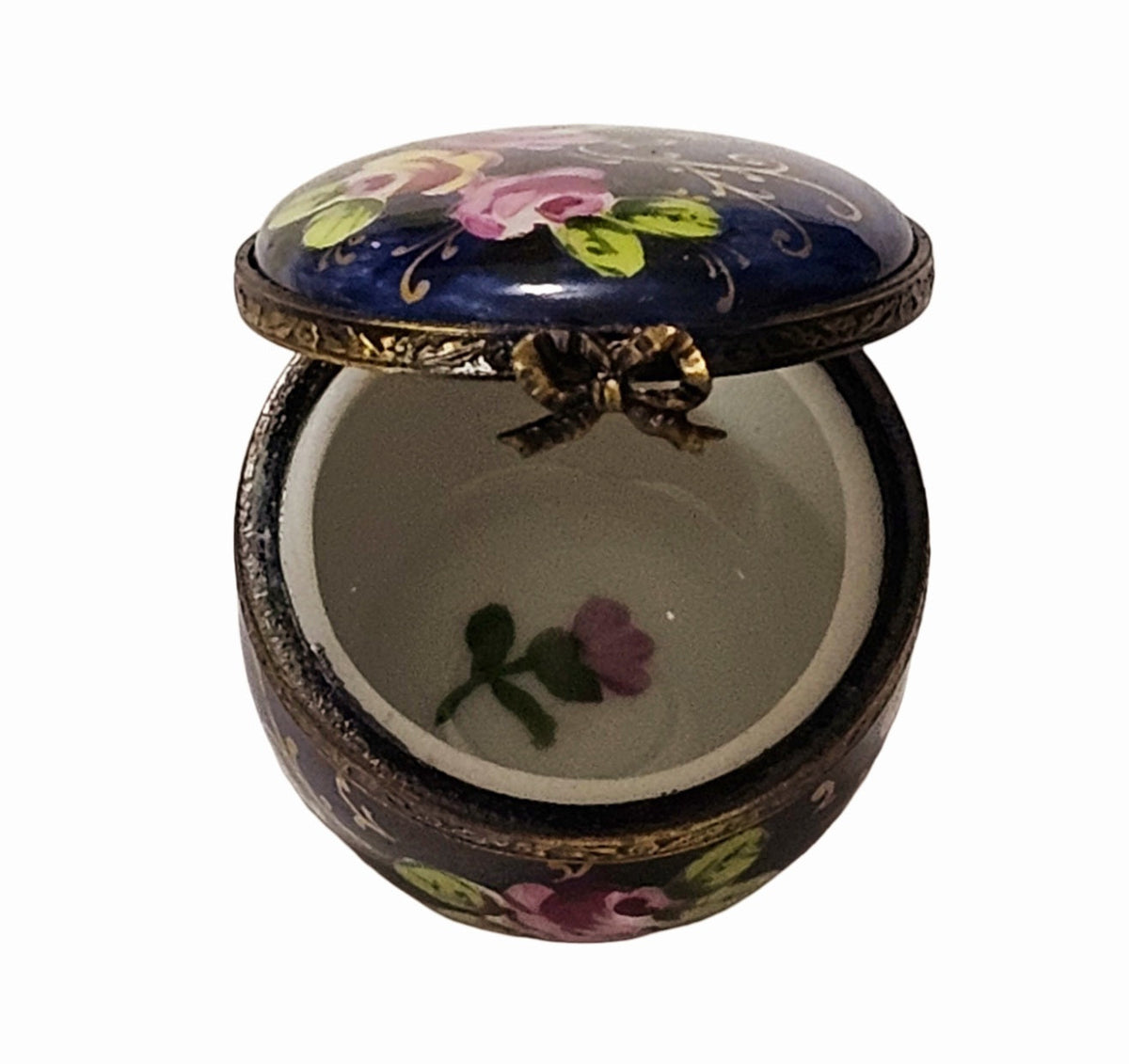Cobalt Blue Round with Roses Limoges Box, view 5