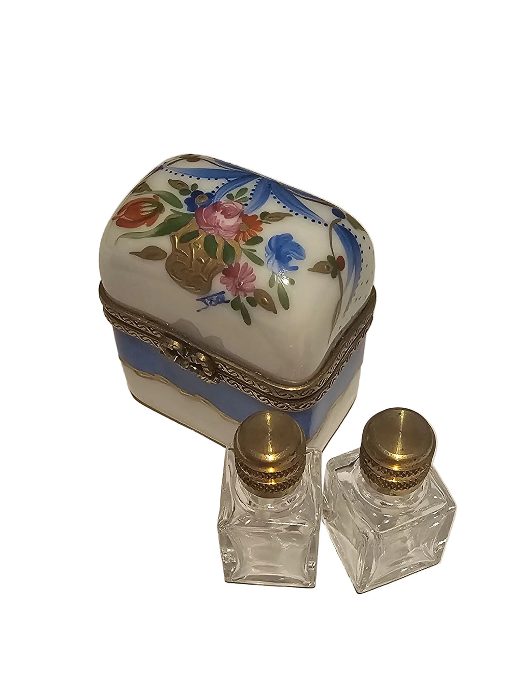 Marie Antoinette Double Porcelain Perfume Ribbon Box, a hand-painted Limoges porcelain gift