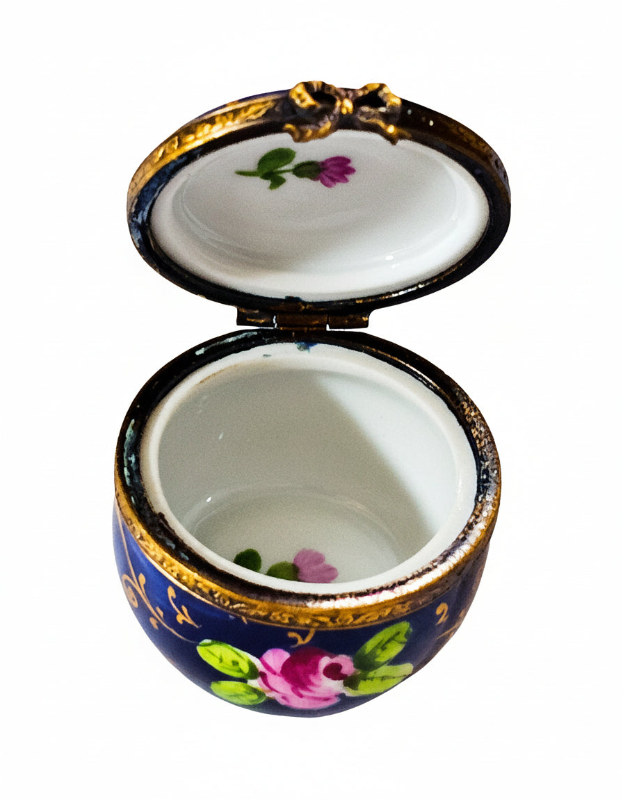 Cobalt Blue Round with Roses Limoges Box, view 2