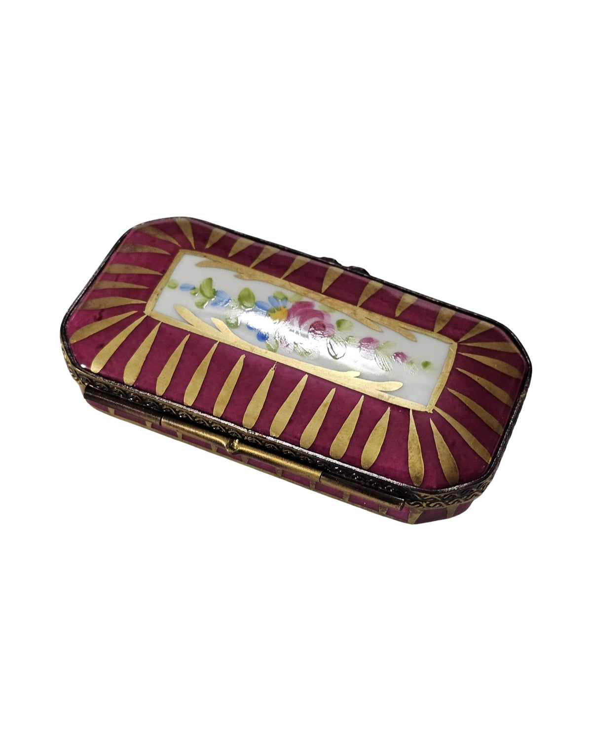 Red Gold Rectangle Box w Flowers, view 3