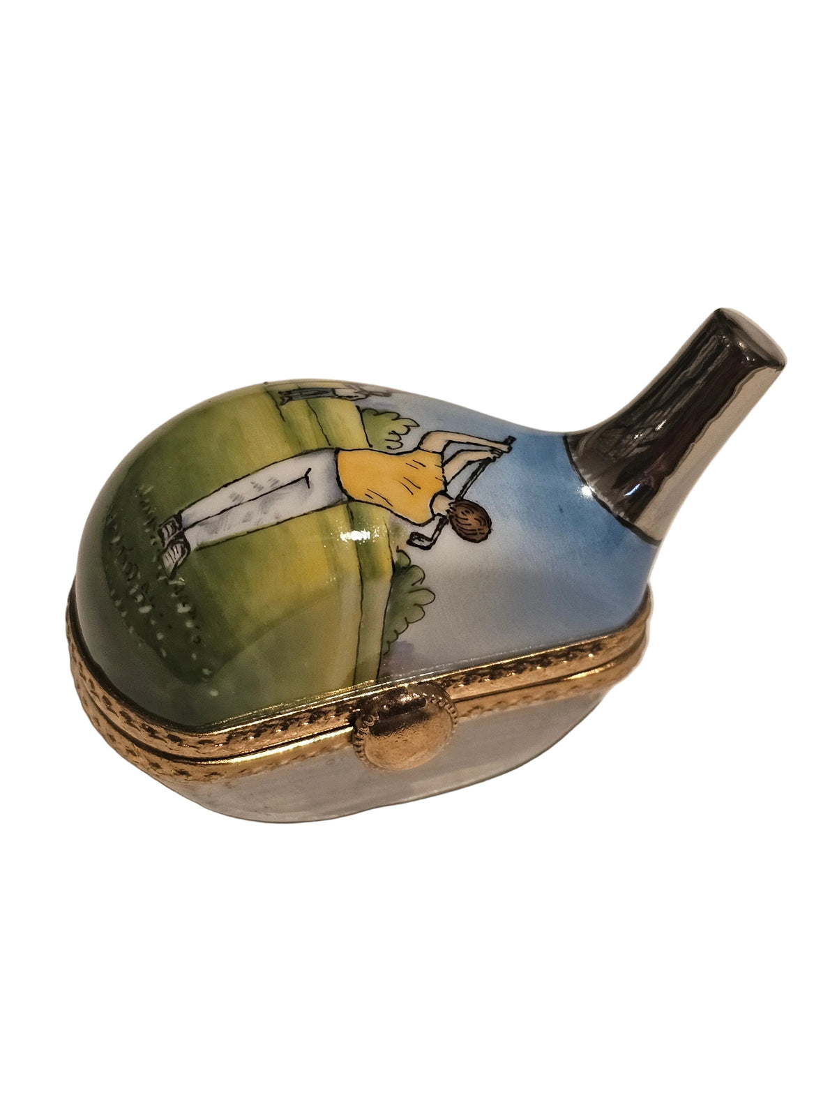 Golf Club Driver with Golfer, a hand-painted Limoges porcelain gift