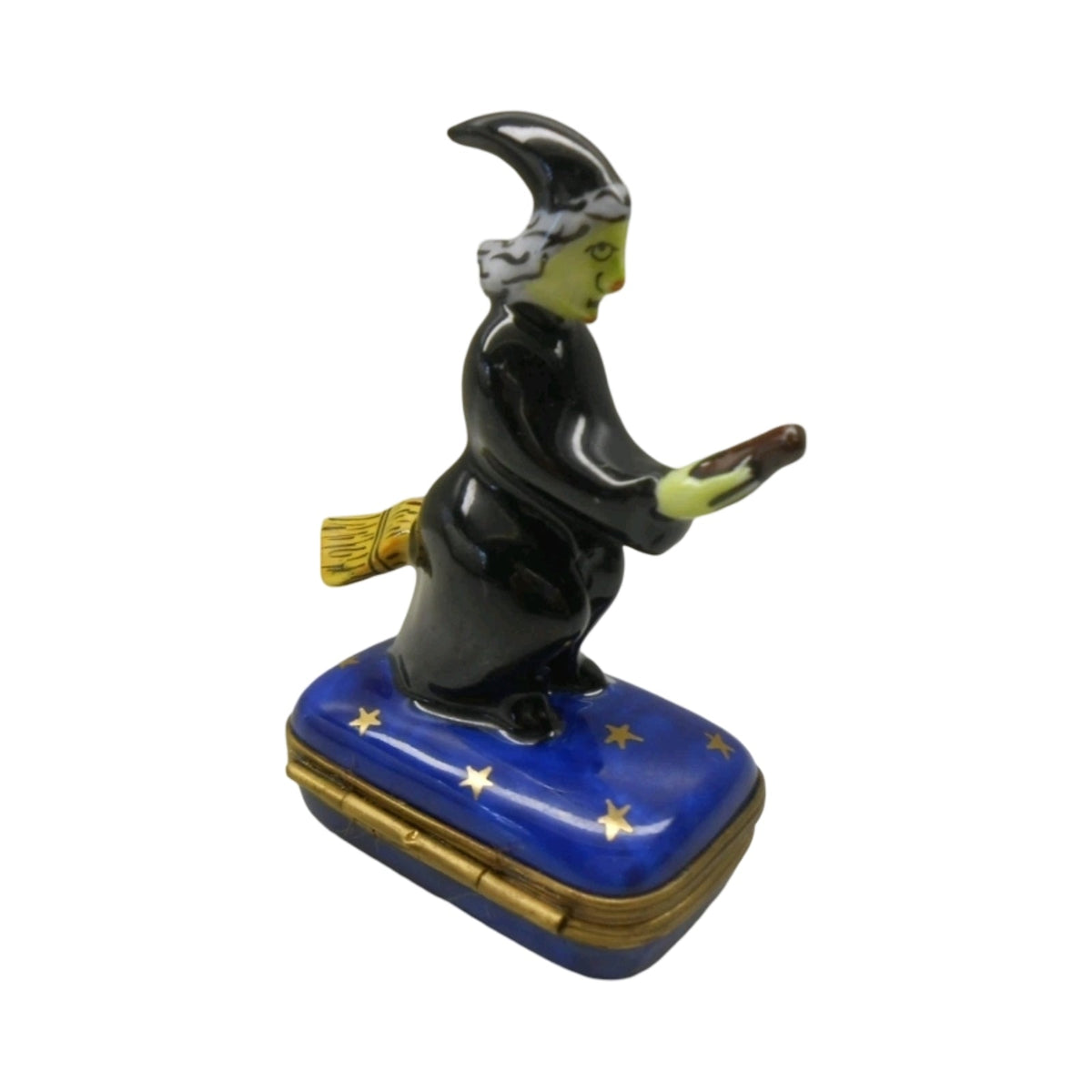 Gift idea for someone who loves France: Witch Riding on Broom Halloween Limoges box