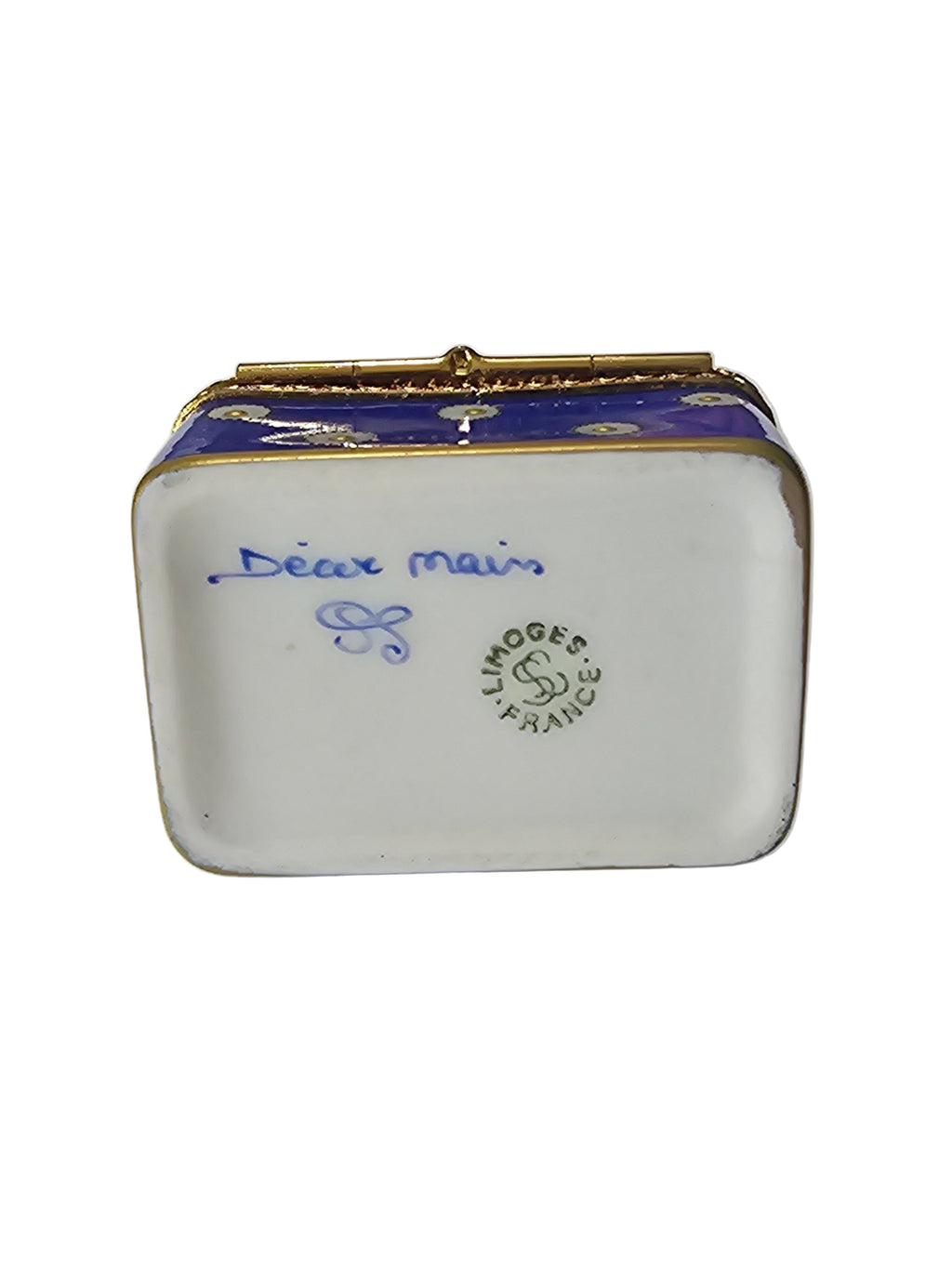 Dark Blue Chest w Flowers HandPainted Gold Limoges, view 4