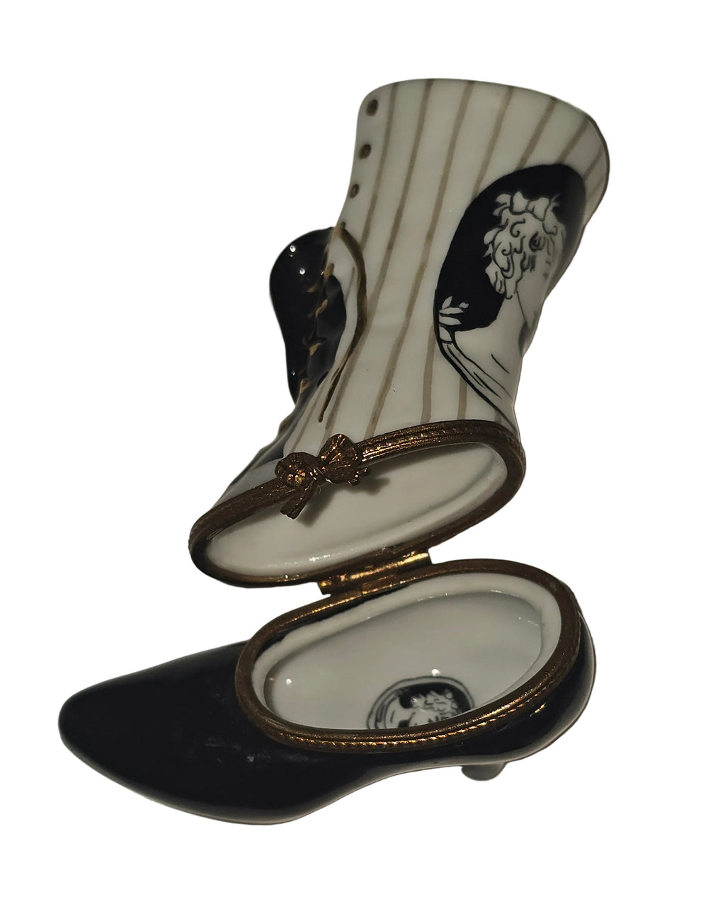 A thoughtful gift for Francophiles: the White Black Striped Victorian Boot Limoges box
