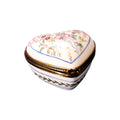 Marie Antoinette Flowers Ribbons on White Porcelain Heart Box, a hand-painted Limoges porcelain gift