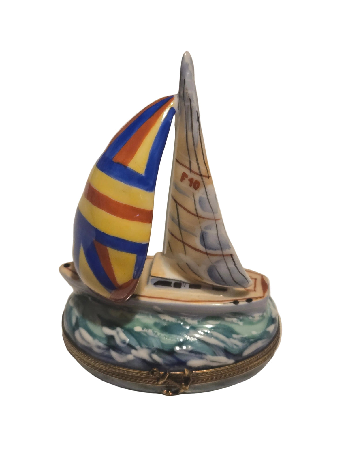 Large Sailboat Limoges Box for HandPainted Nautical, a hand-painted Limoges porcelain gift