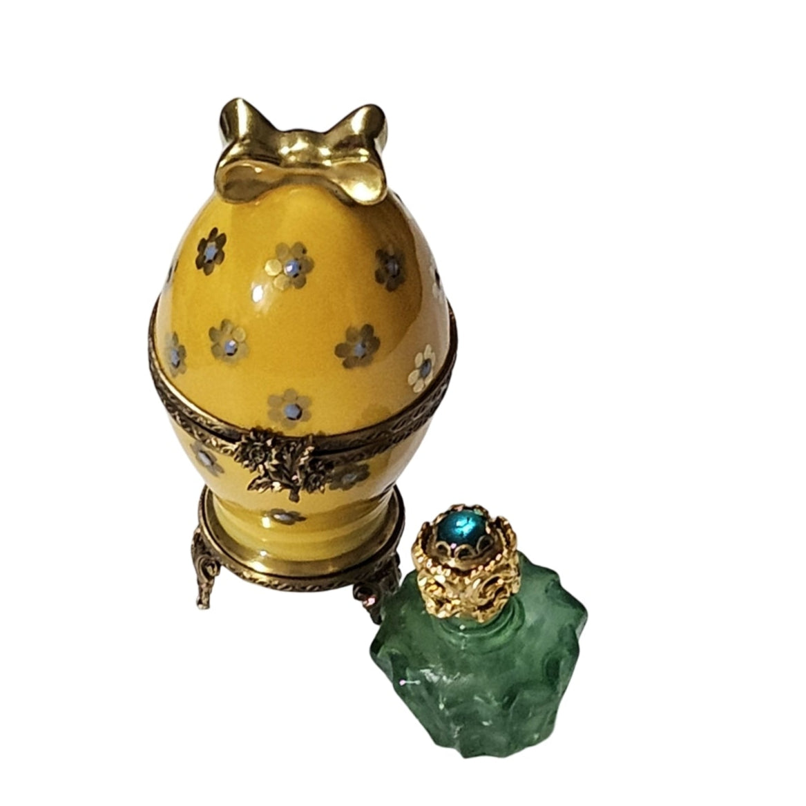 Yellow Egg with Green Perfume Box, a hand-painted Limoges porcelain gift