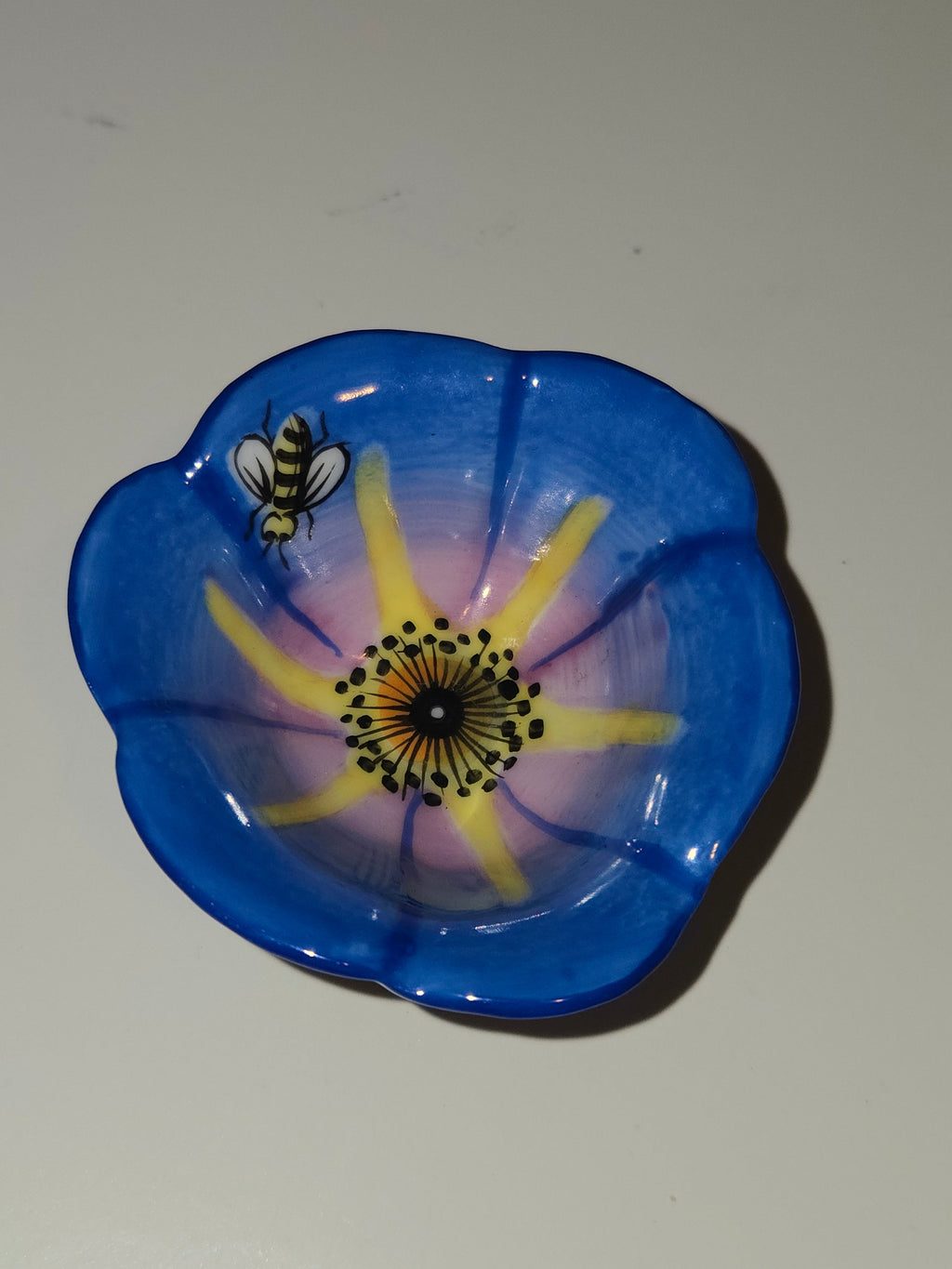 Large Blue Open Flower w Bee, view 5