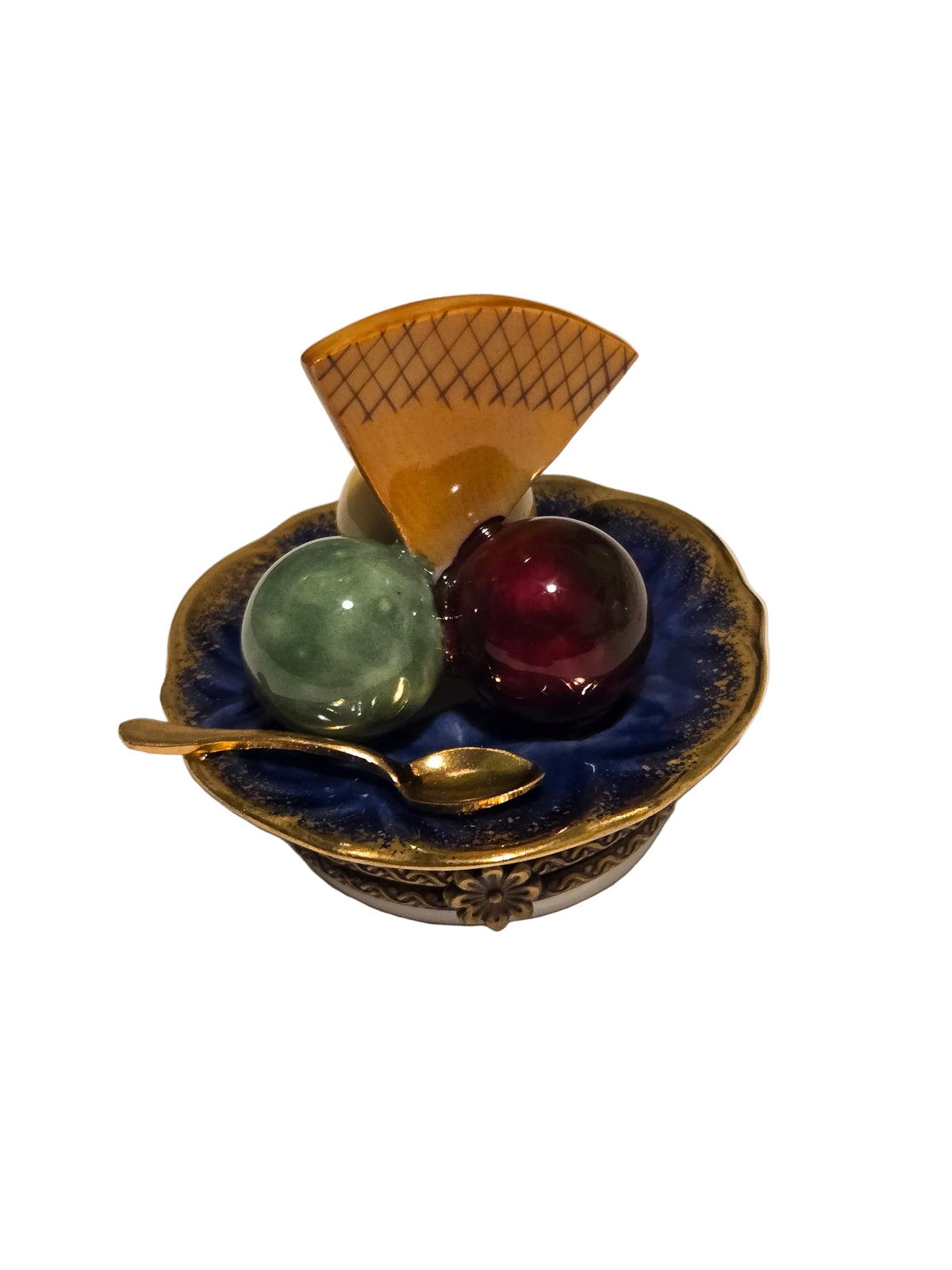 Icecream w Waffle on Plate, a hand-painted Limoges porcelain gift