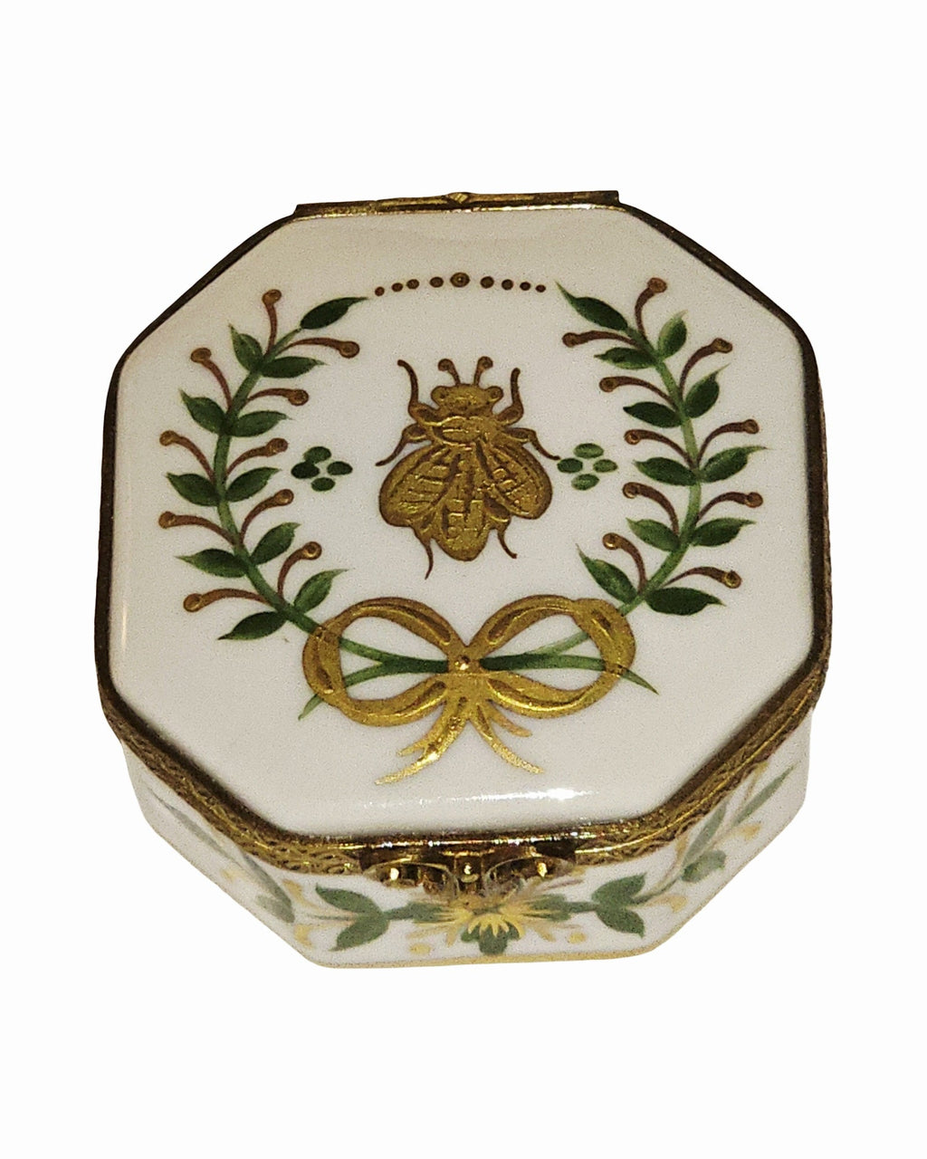 Emperor Gold Bee Wreath Hexagon Limoges Porcelain Art Object, view 4
