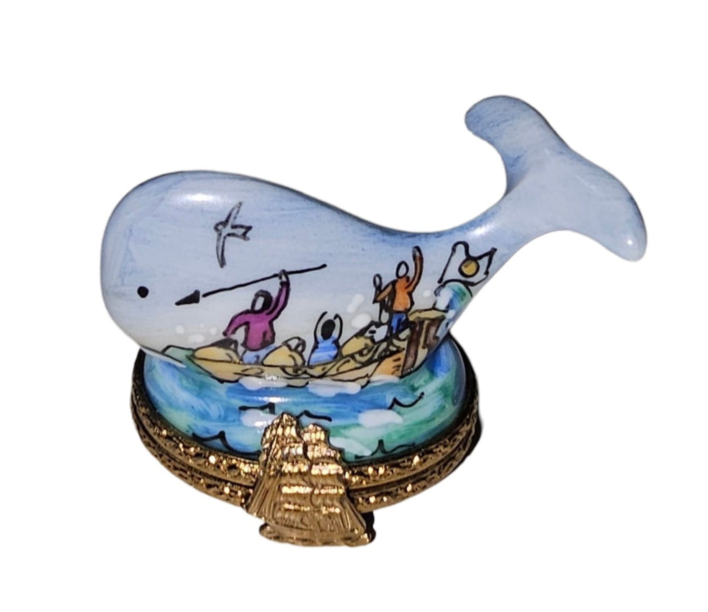 Small Whale Detailed Fisherman Box, a hand-painted Limoges porcelain gift
