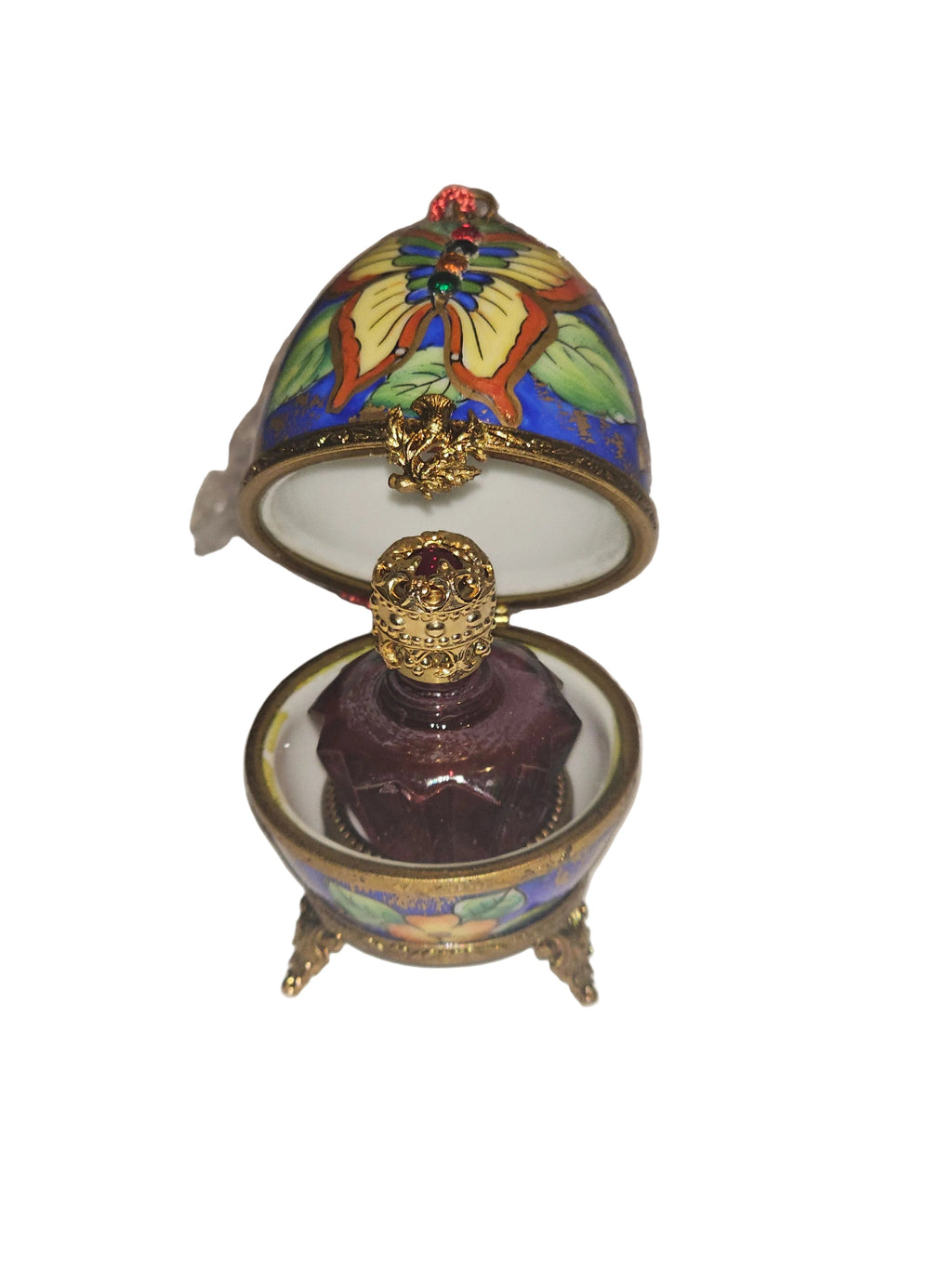 Butterfly Perfume Porcelain Egg on Stand w Tassel, view 2