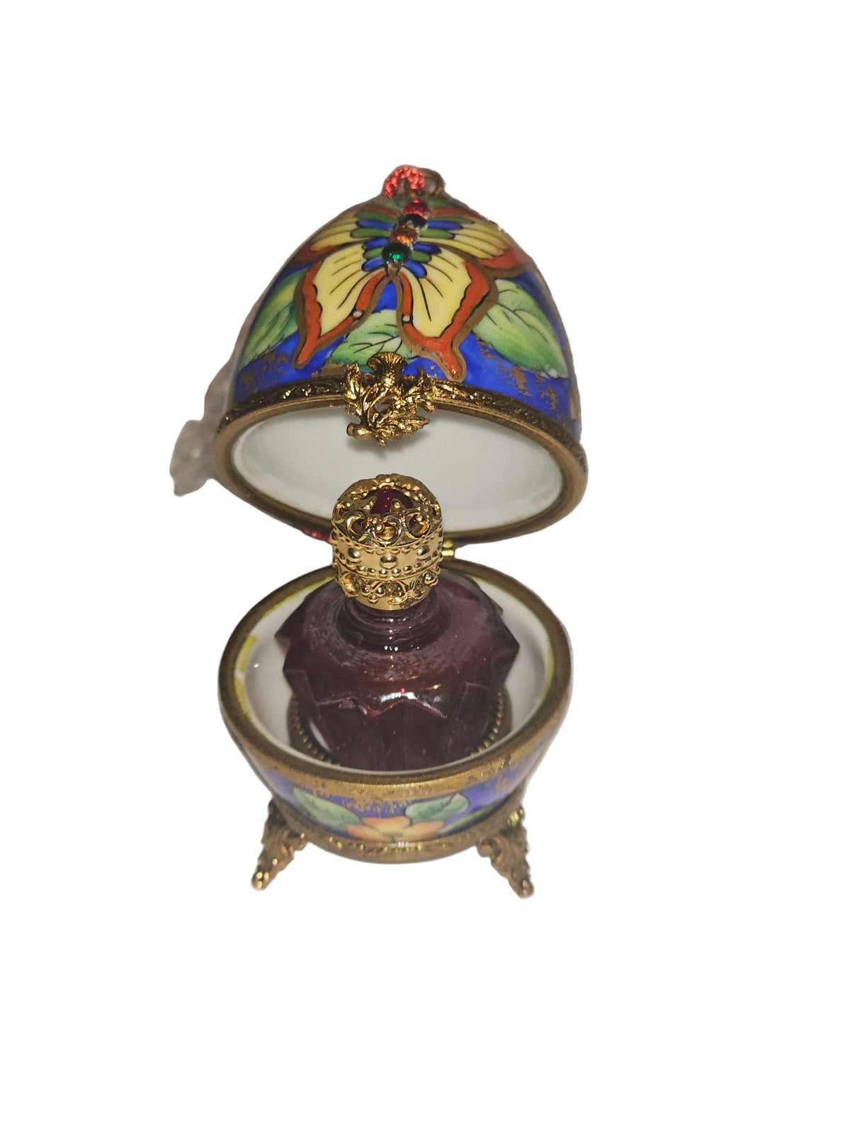 Butterfly Perfume Porcelain Egg on Stand w Tassel, view 2