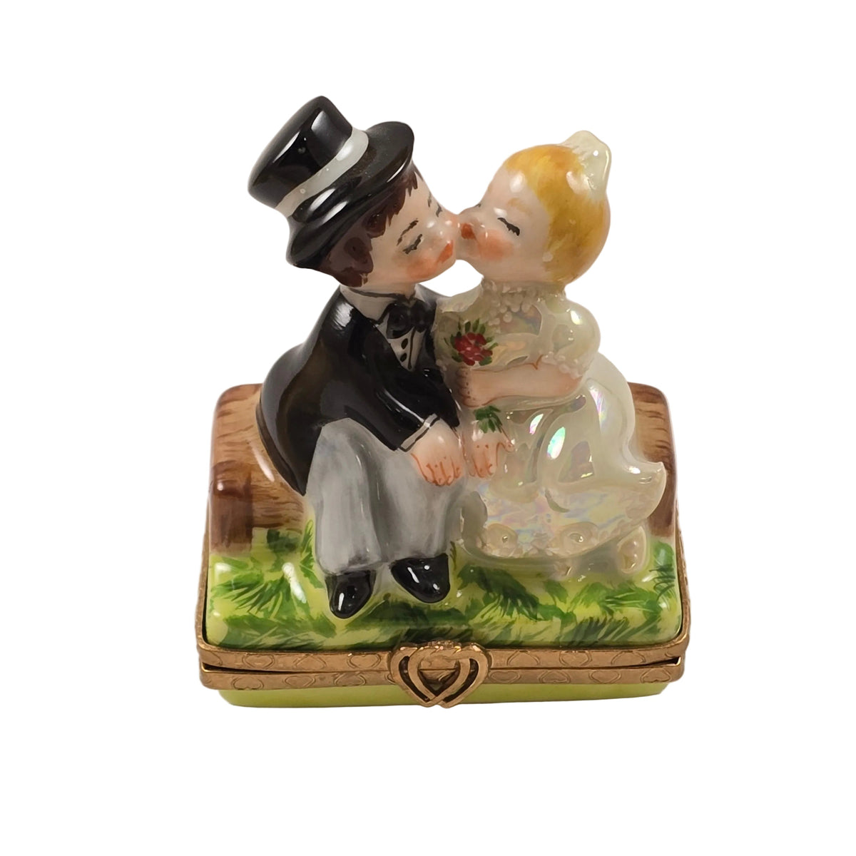 Kissing Couple on Bench, a hand-painted Limoges porcelain gift