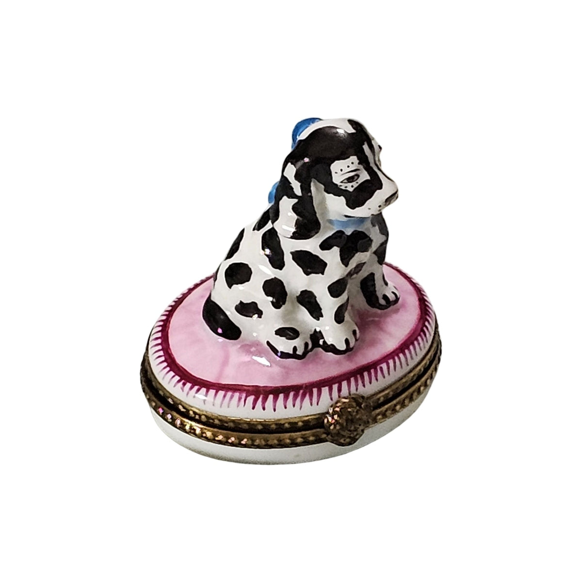 Dalmatian Dog on Pink Limoges Box, a hand-painted Limoges porcelain gift