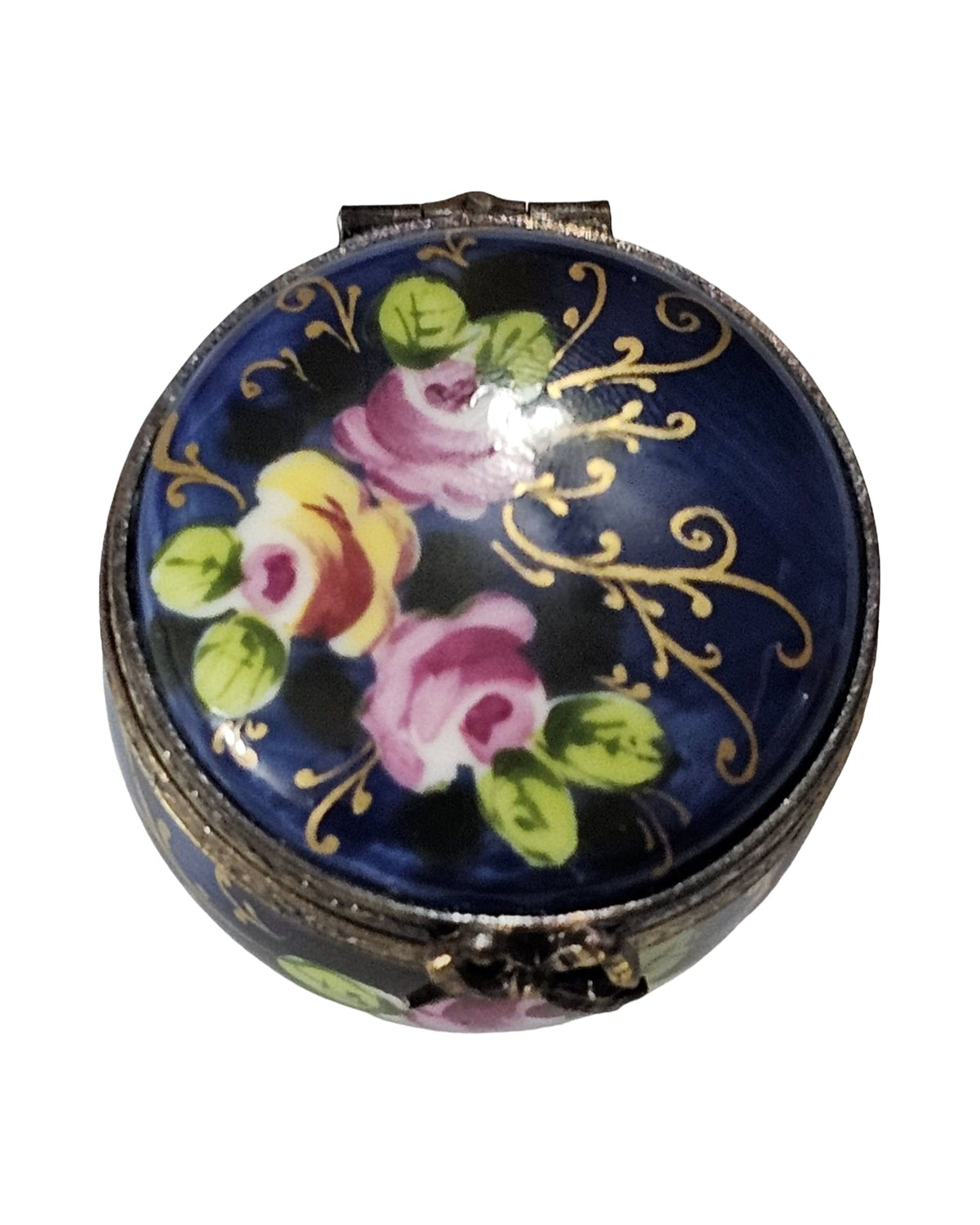 Cobalt Blue Round with Roses Limoges Box, view 8