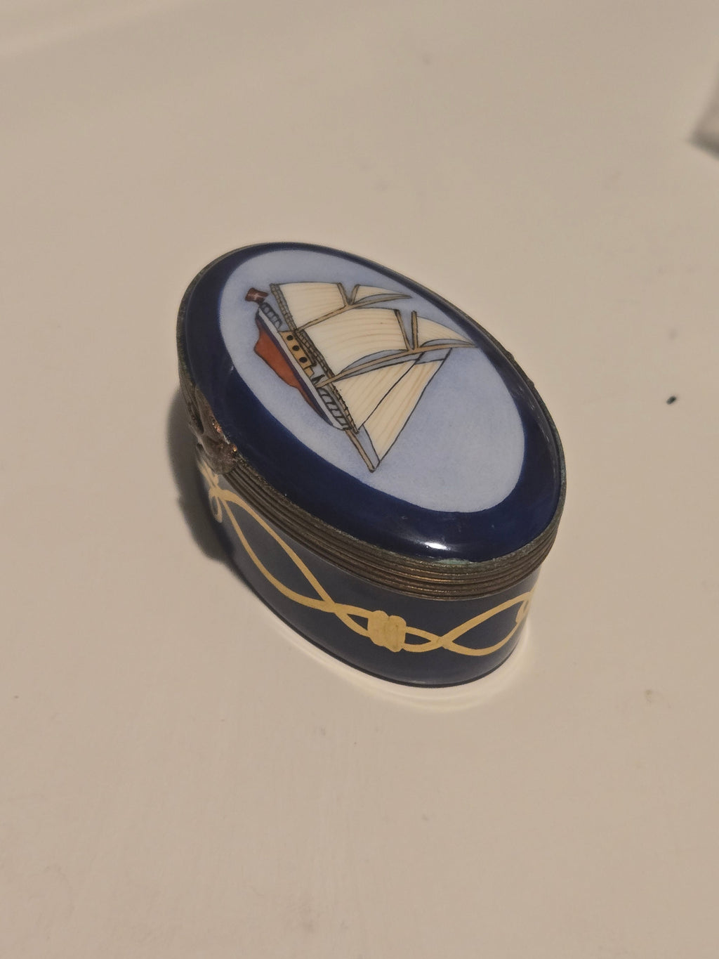 Sailboat on Oval Limoges Box Nautical, view 5