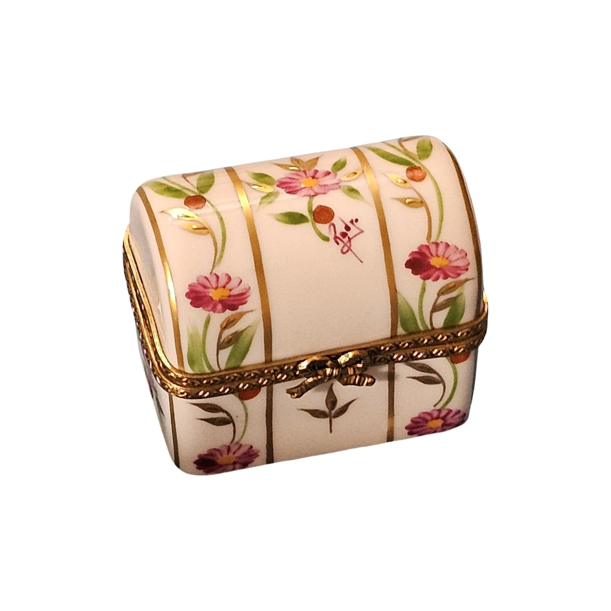 Chest with Pink Flowers Limoges Box, a hand-painted Limoges porcelain gift
