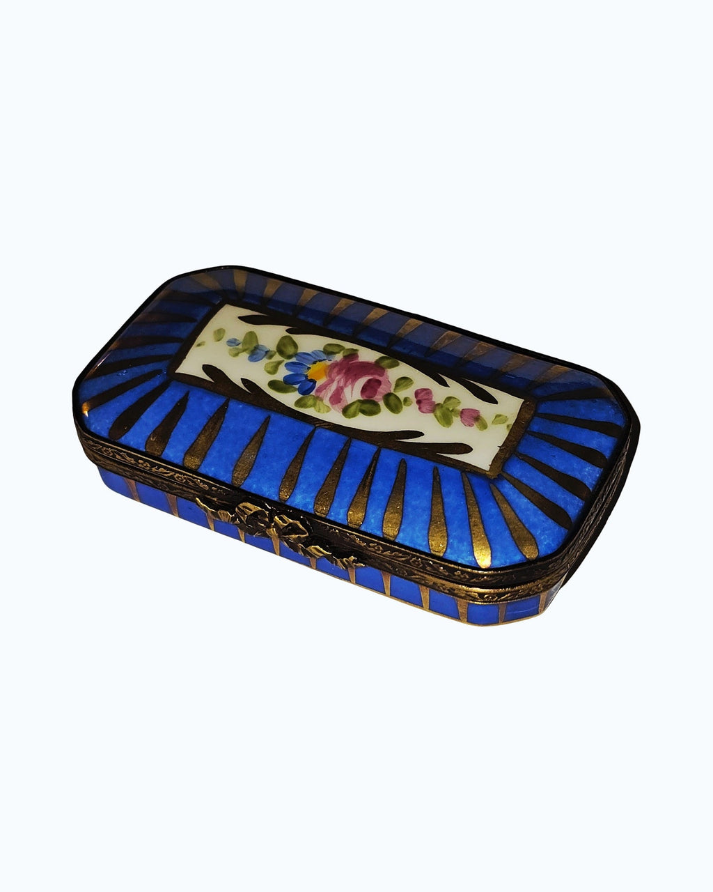 Blue Rectangle Floral Flat, a hand-painted Limoges porcelain gift