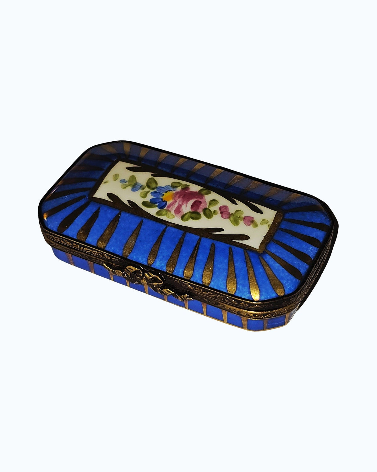 Blue Rectangle Floral Flat, a hand-painted Limoges porcelain gift