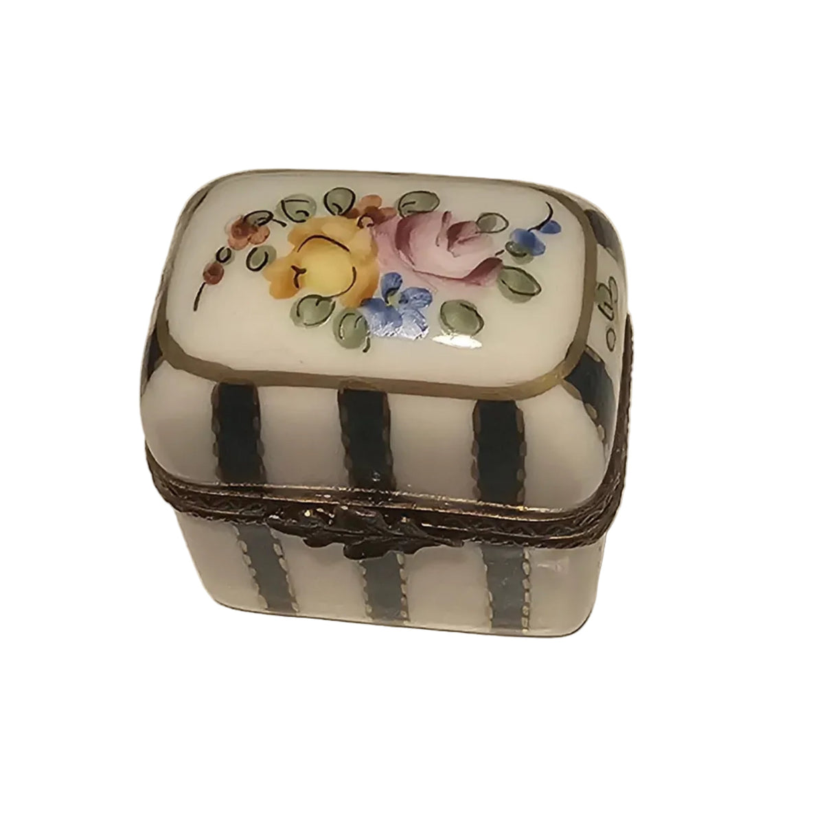 Green Striped Porcelain Art Object w Flowers Double Perfume, view 4