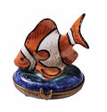 Orange Fish White Stripes Limoges Box, a hand-painted Limoges porcelain gift