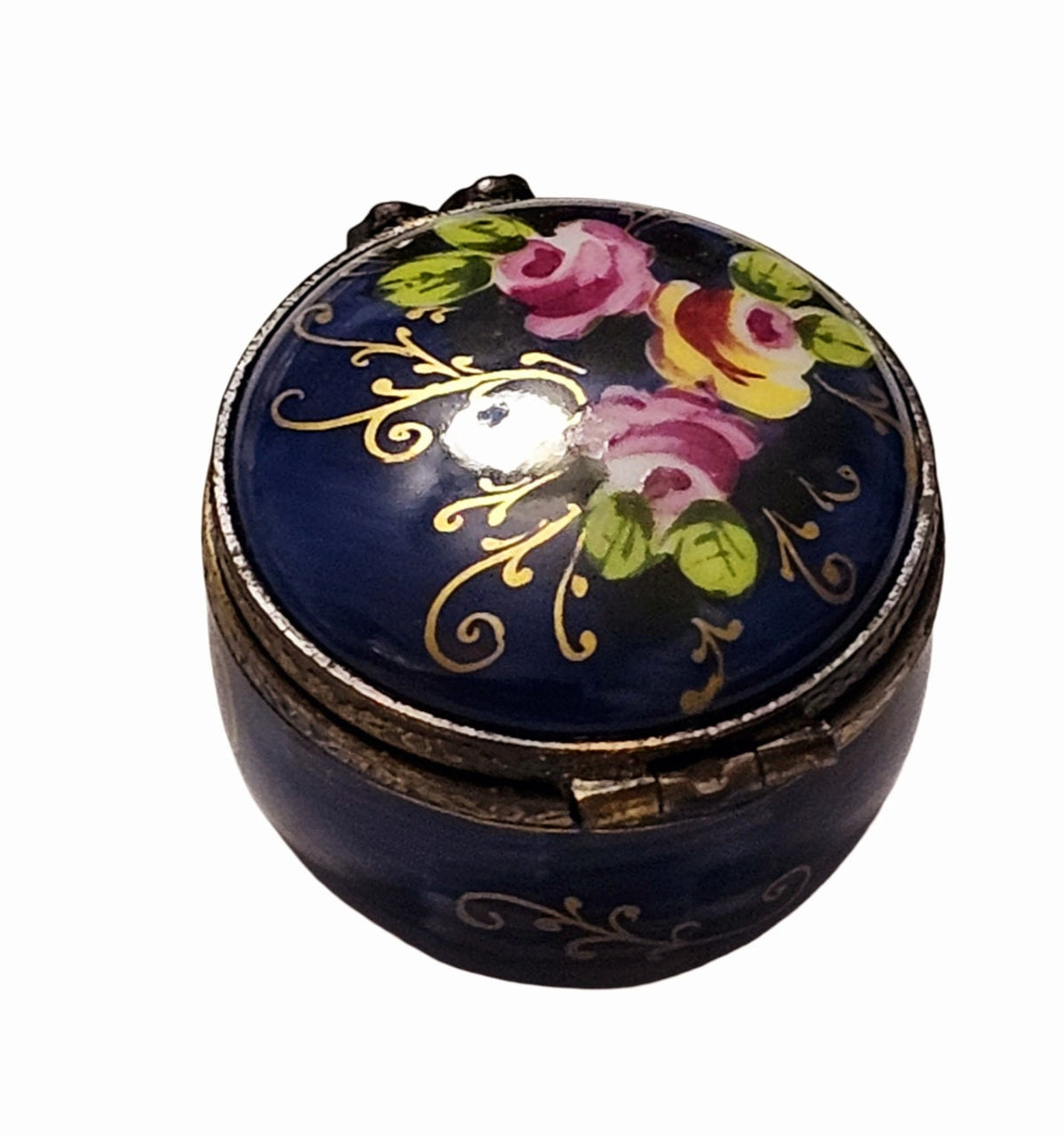 Cobalt Blue Round with Roses Limoges Box, view 6