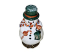 Snowman Green Hat Lantern for Holiday Cheer, a hand-painted Limoges porcelain gift