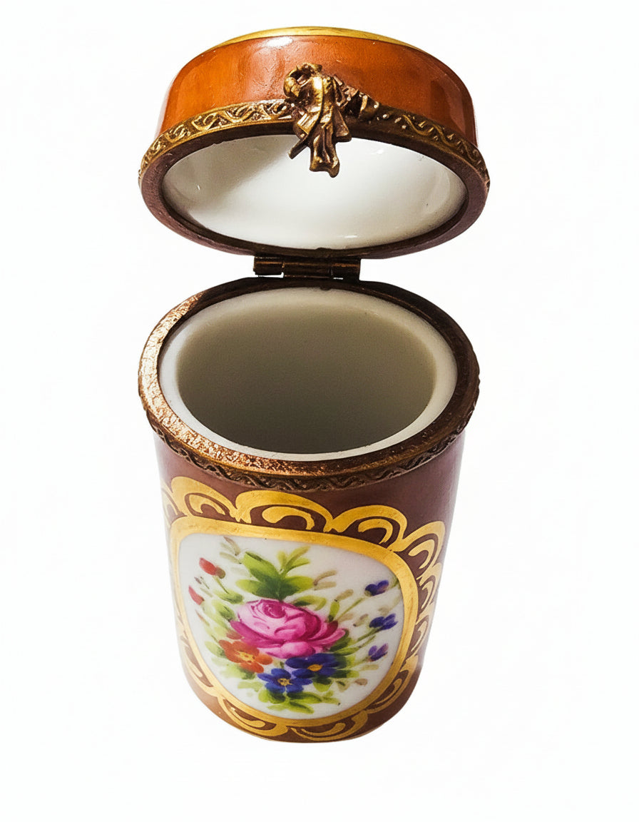 Long Cyndrical Brown Limoges Box, view 2