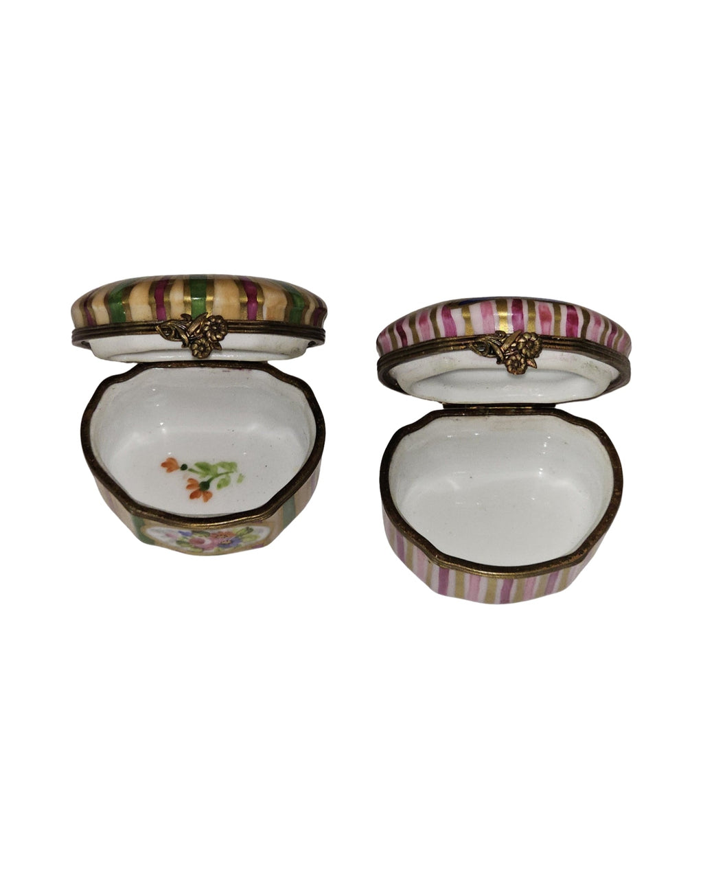 Pink Striped Shaped with Flowers Limoges Box GR, view 7