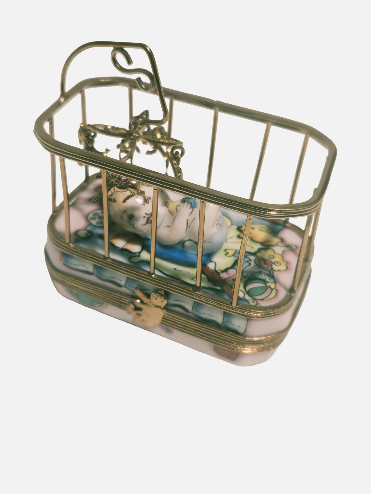 Baby in Playpen Rochard, a hand-painted Limoges porcelain gift