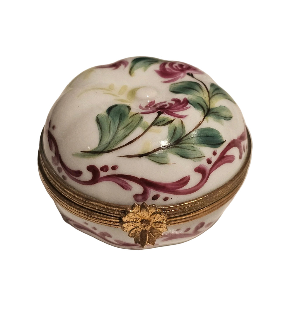 Apple Shape W Flowers Porcelain Limoges Porcelain Art Object, a hand-painted Limoges porcelain gift