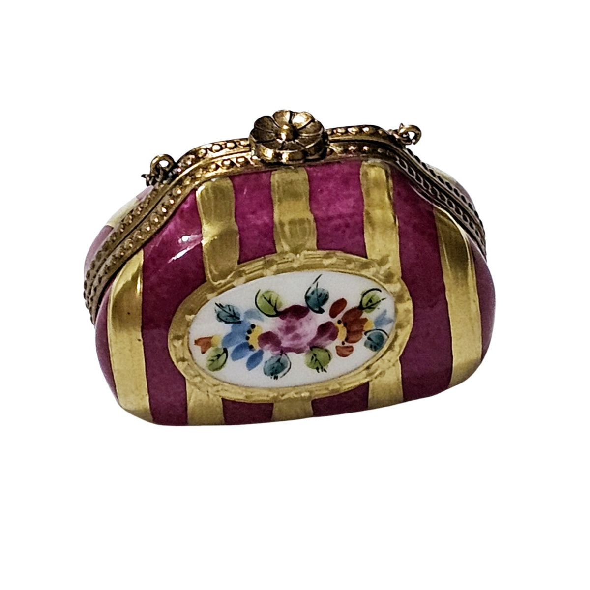 Red and Gold Purse with Flowers, a hand-painted Limoges porcelain gift