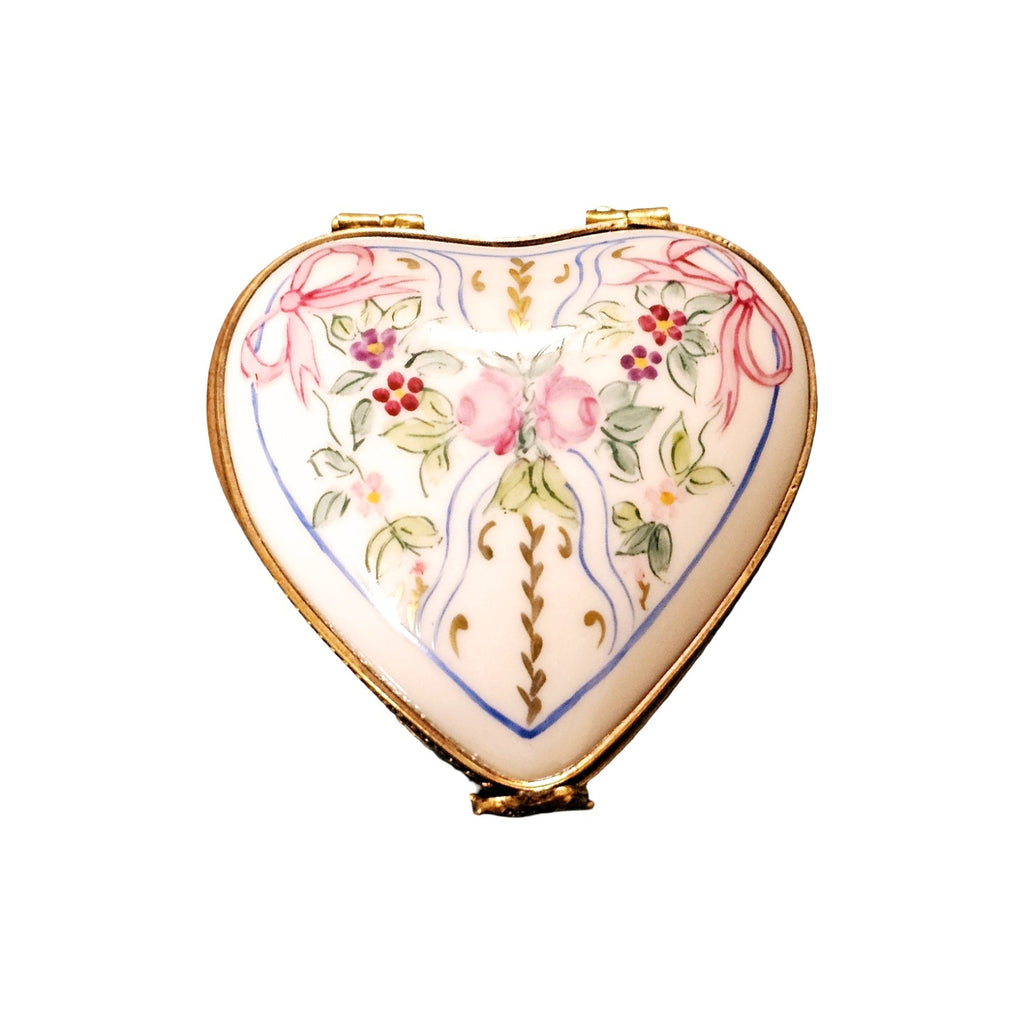 Marie Antoinette Flowers Ribbons on White Porcelain Heart Box, view 2