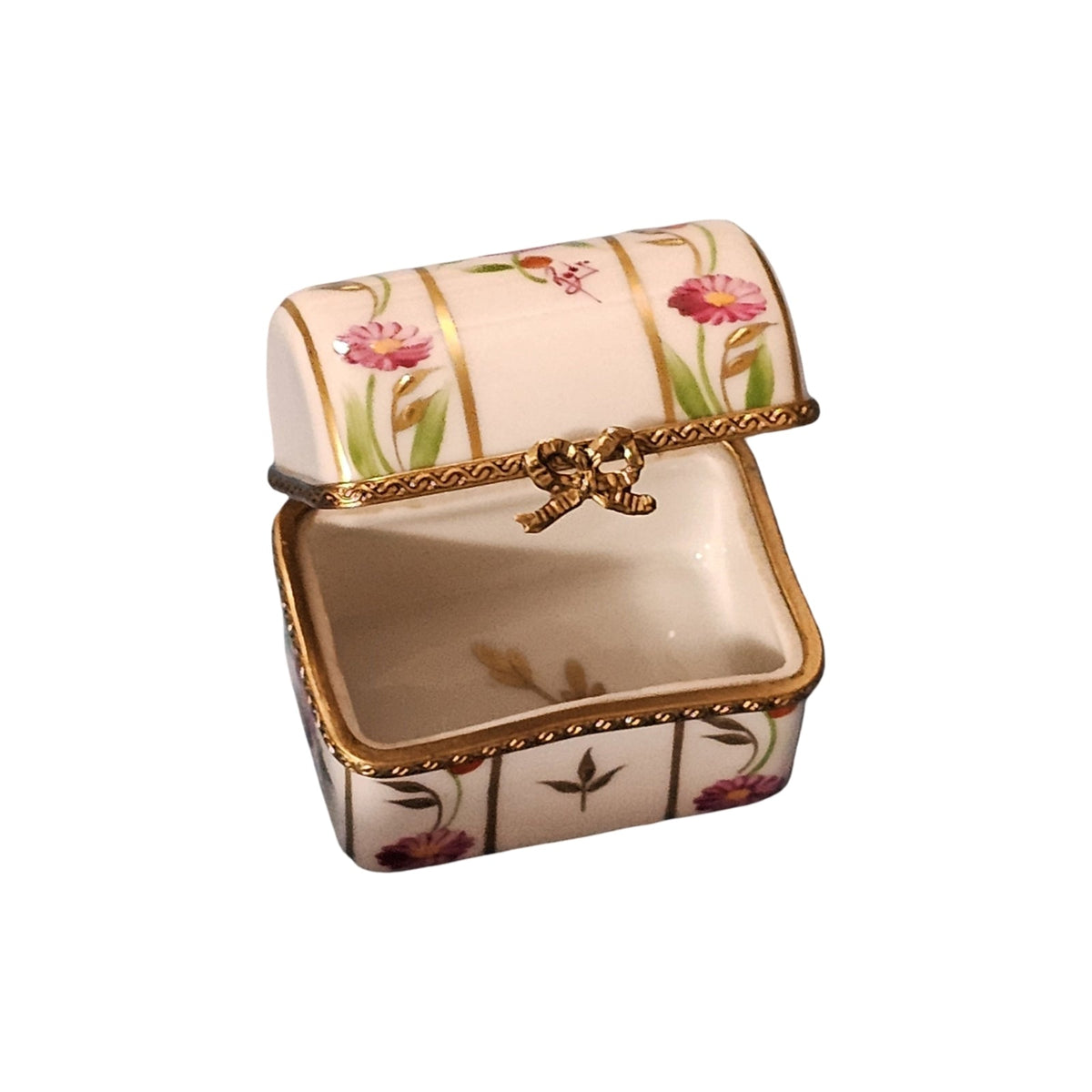 Chest with Pink Flowers Limoges Box, view 2