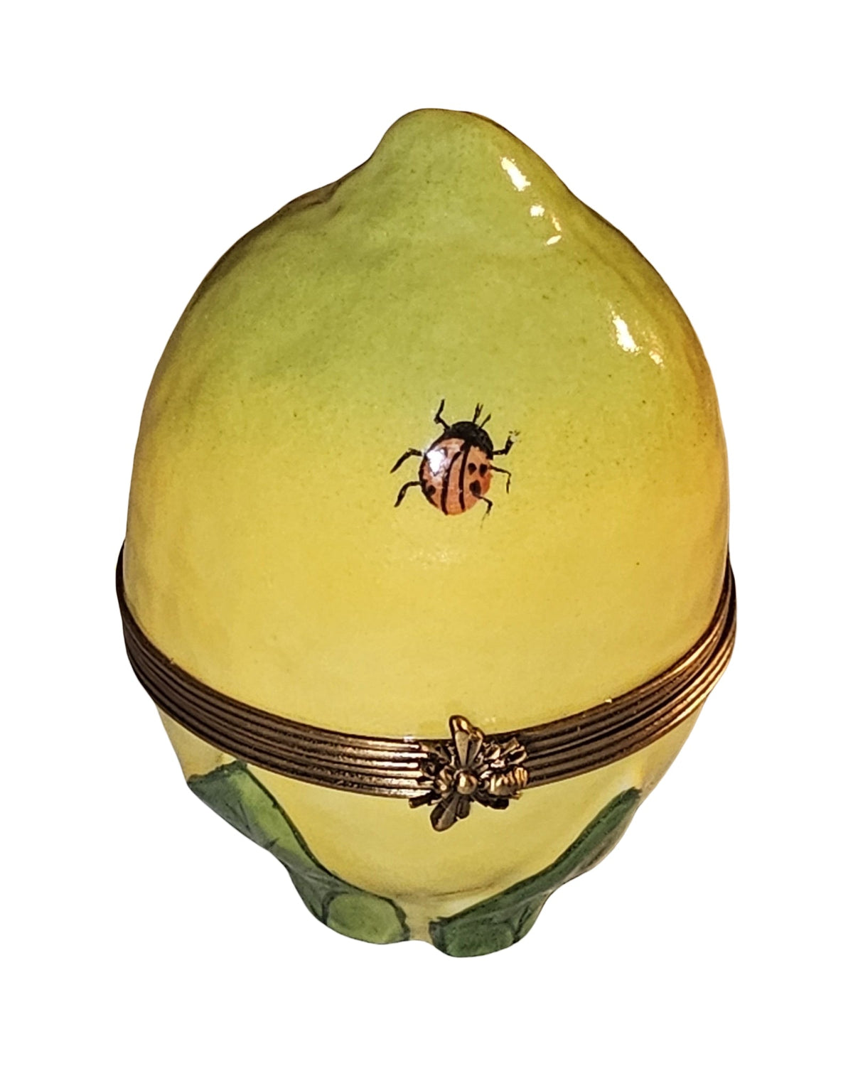 Large Lemon w Ladybug, a hand-painted Limoges porcelain gift