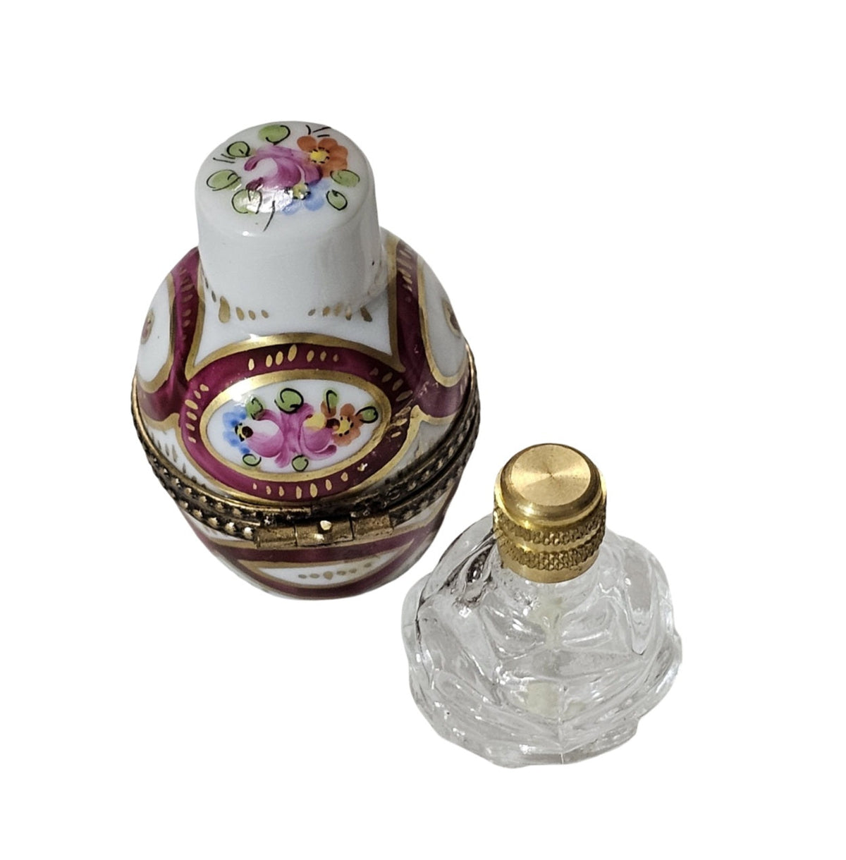 Single Maroon White Perfume Limoges Box, a hand-painted Limoges porcelain gift