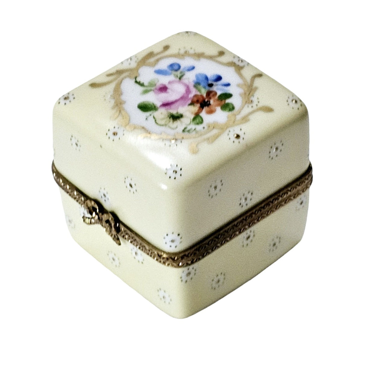 Light Yellow Square with Flowers Limoges Porcelain Art Object, a hand-painted Limoges porcelain gift