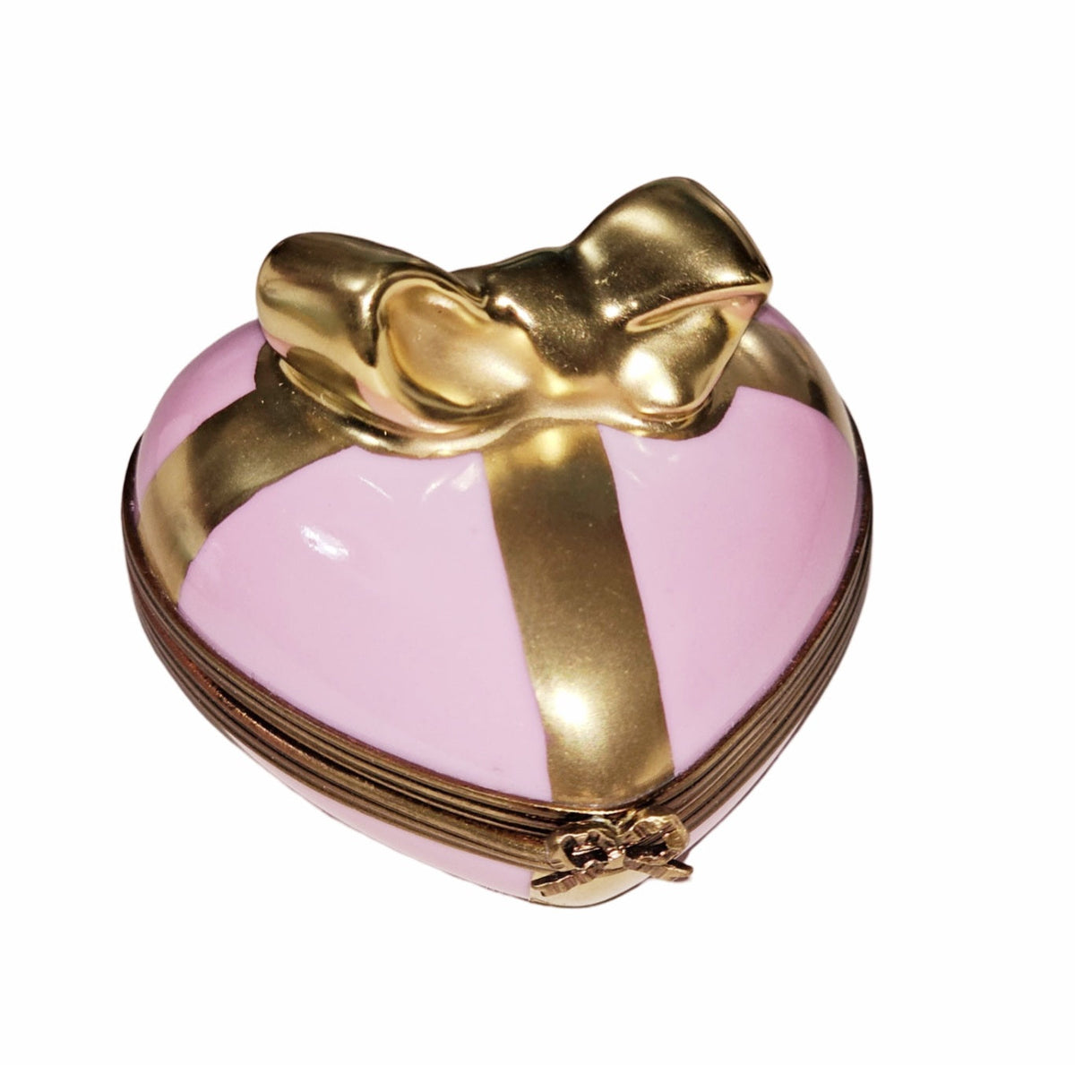 Pink Hearts with Gold Bow Limoges Box for Romantic Gifts, a hand-painted Limoges porcelain gift